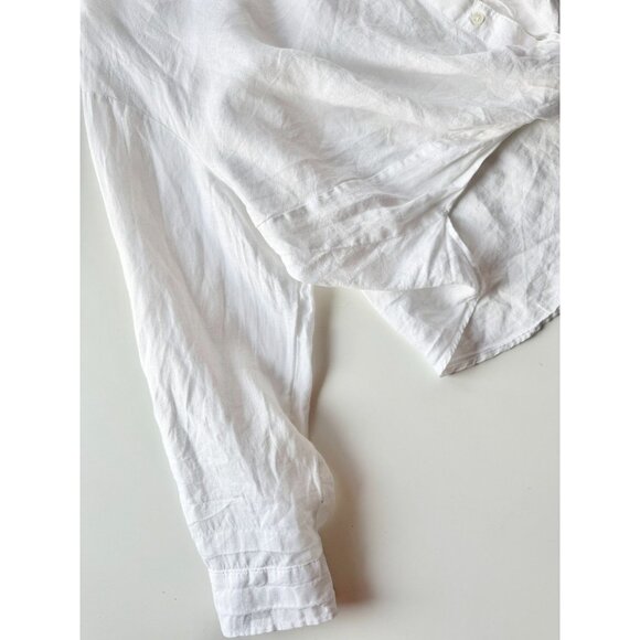Aritzia GROUP BY BABATON Portofino White Linen Cropped Button-Up Shirt, Size M - Picture 8 of 13